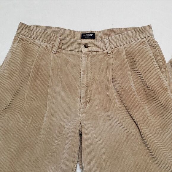 VINTAGE 1990s Dockers Corduroy Khaki Pleated Waist High Rise Cuffed Pants 12 - Picture 5 of 13